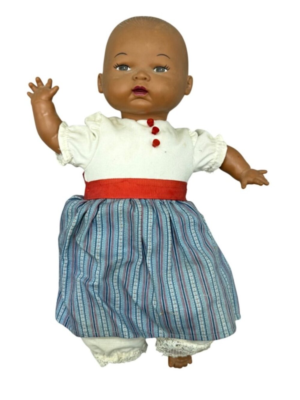 Vintage African American Baby Doll Striped Dress & Lace Trimmed Pants 13" READ